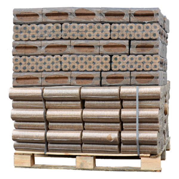Palette de briquettes de bois mixtes Pini Kay + Nestro Mix (960Kg)